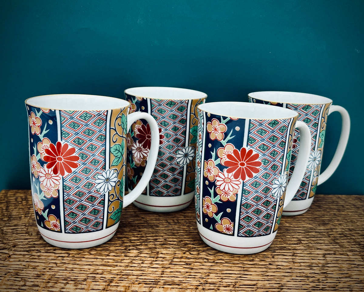 Vintage Arita Fine Porcelain Japanese Imari Fan Mug