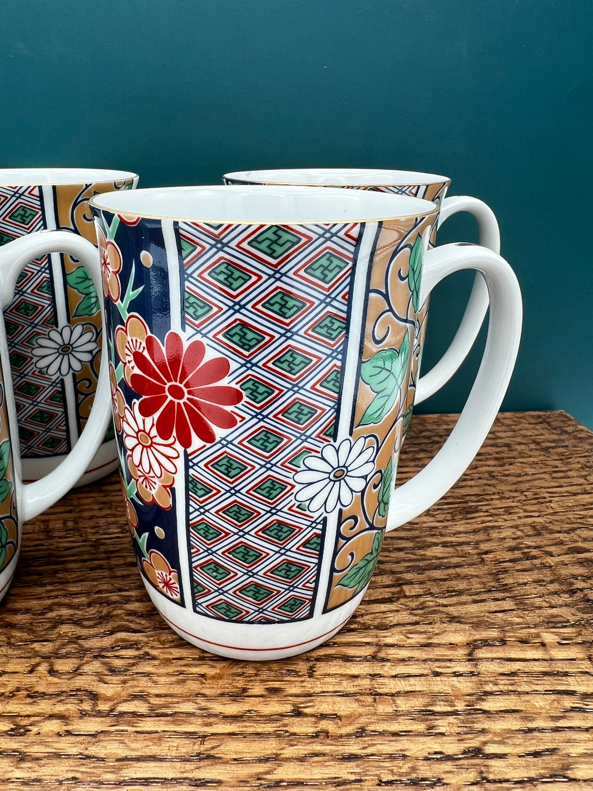 Vintage Arita Fine Porcelain Japanese Imari Fan Mug
