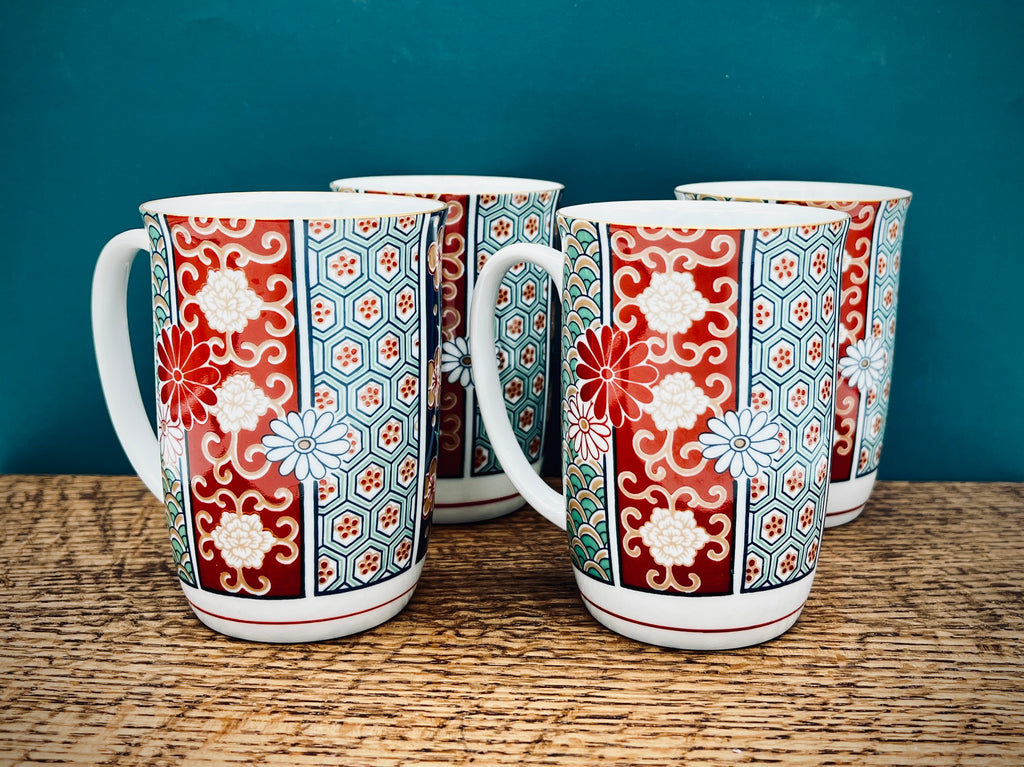 Vintage Arita Fine Porcelain Japanese Imari Fan Mug