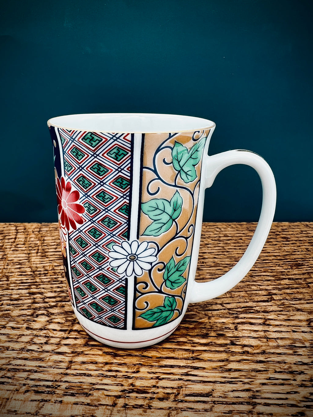 Vintage Arita Fine Porcelain Japanese Imari Fan Mug