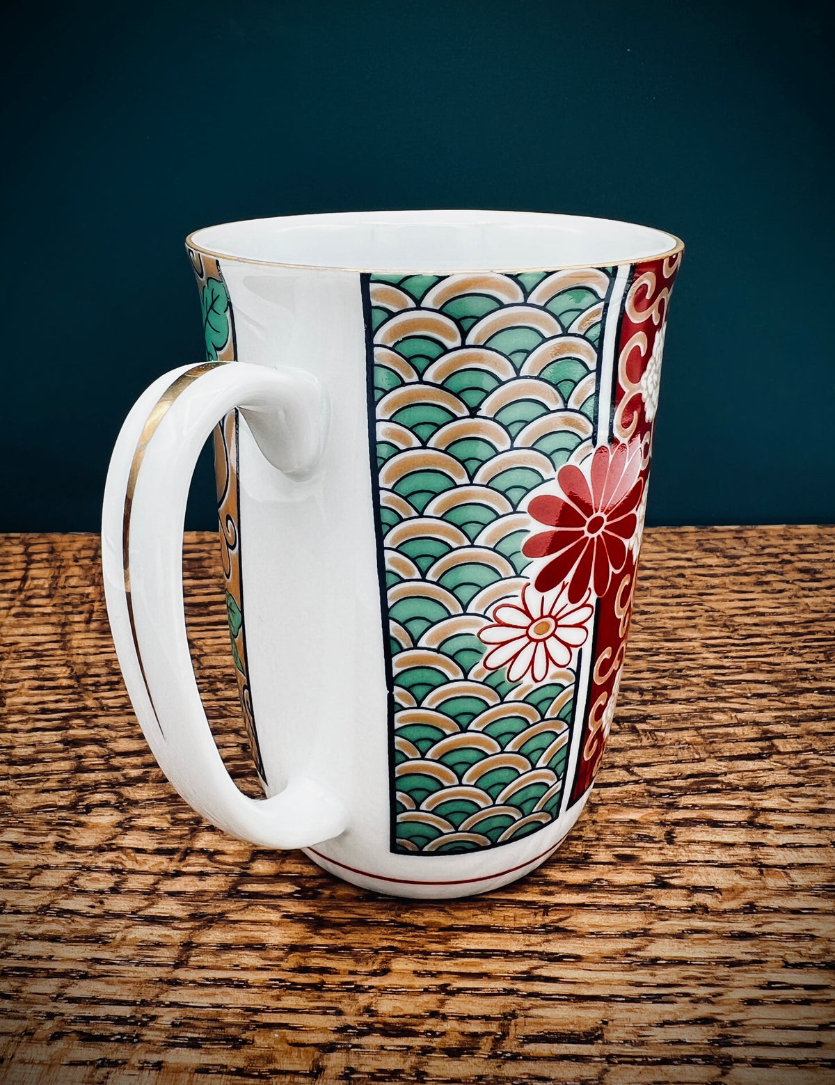 Vintage Arita Fine Porcelain Japanese Imari Fan Mug