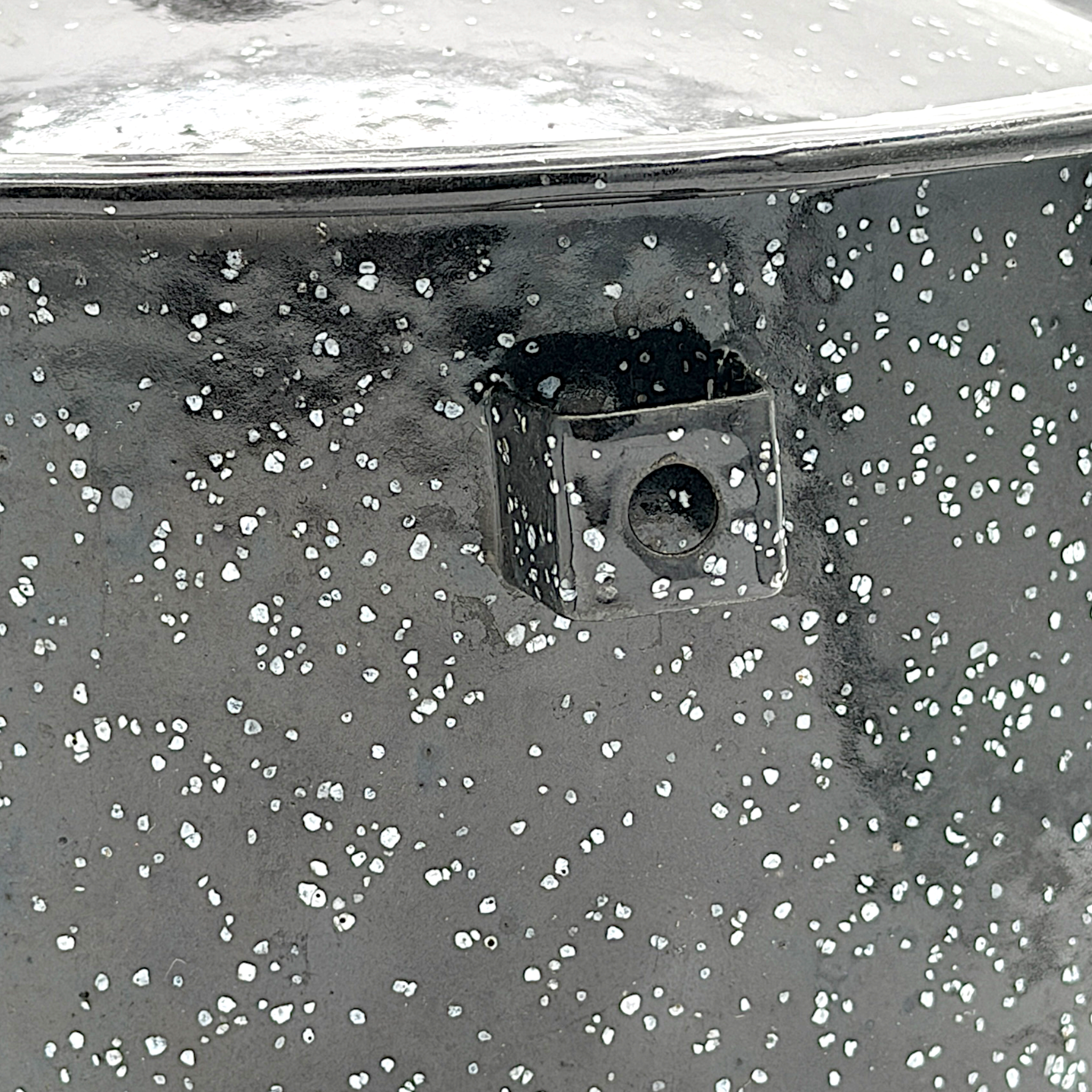 A vintage black speckled enamelware stock pot with a matching lid, featuring a classic white spatter pattern over a glossy black finish and sturdy handles. - Photo 6