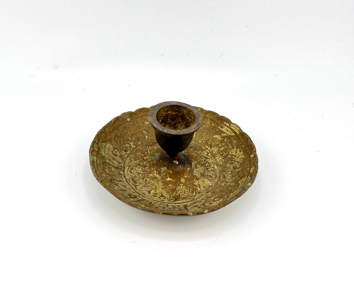 Vintage Brass Candle Stick Holder with Drip Pan