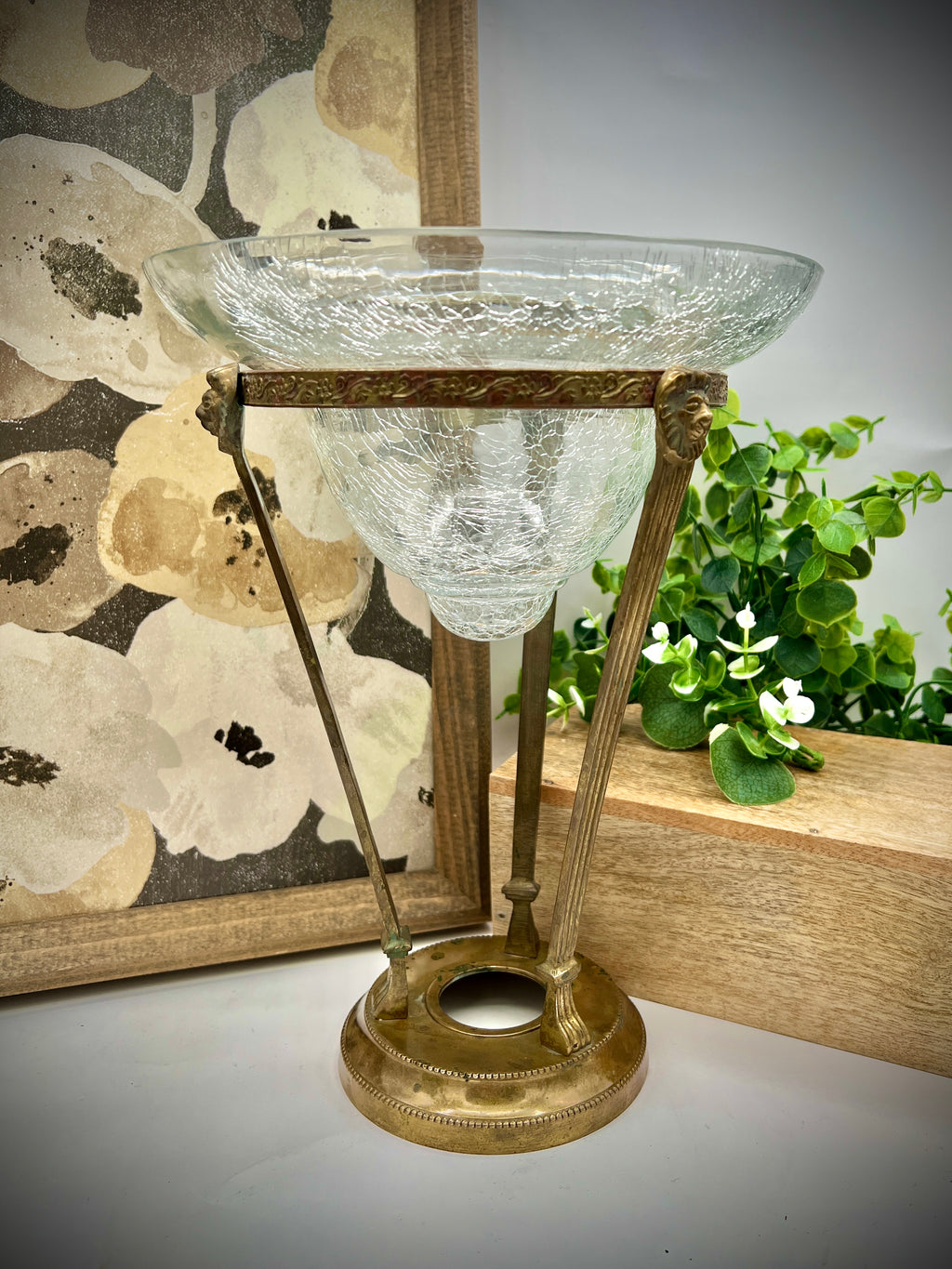 Vintage Brass Conical Vase with Lion Detail