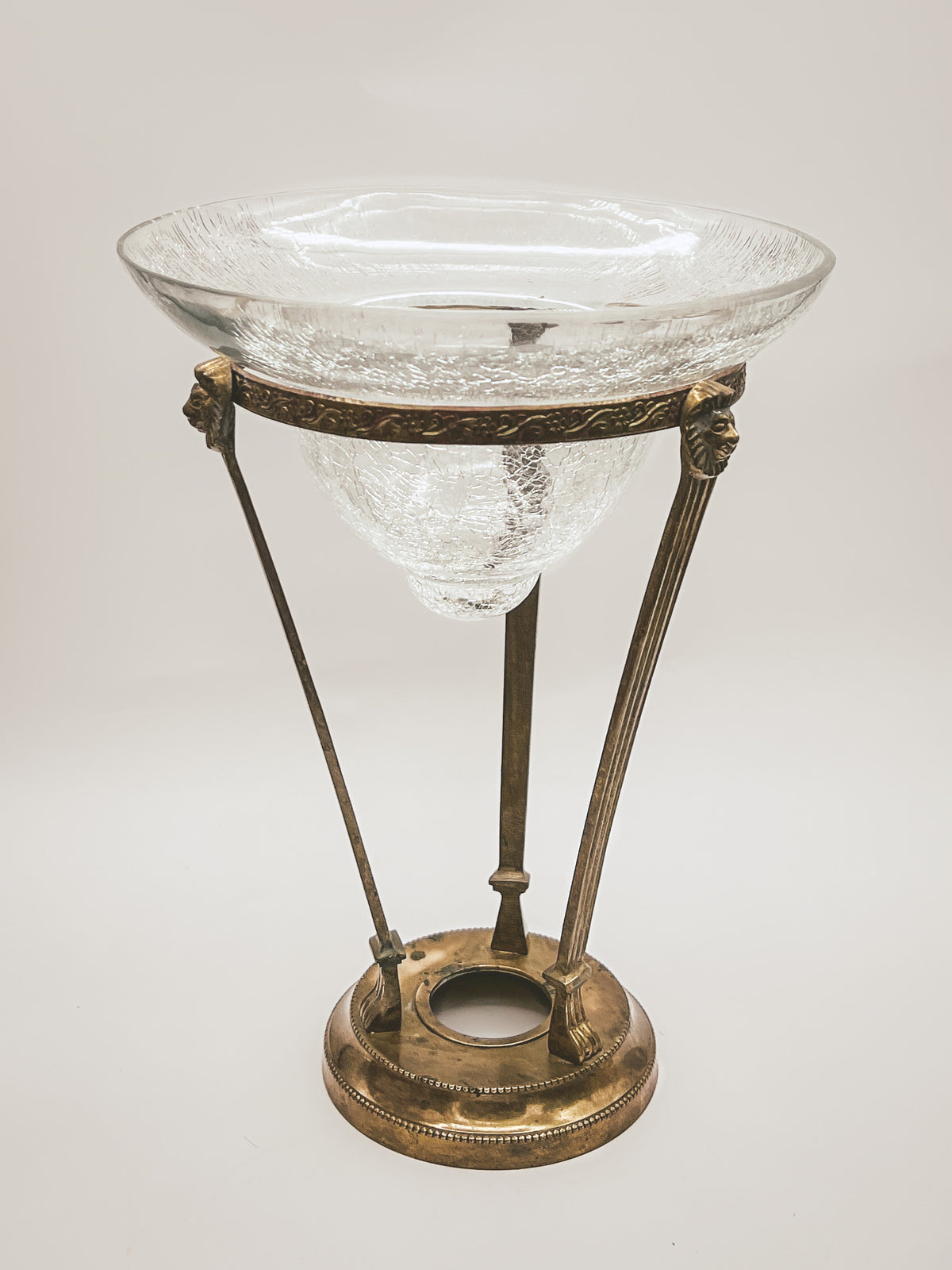 Vintage Brass Conical Vase with Lion Detail