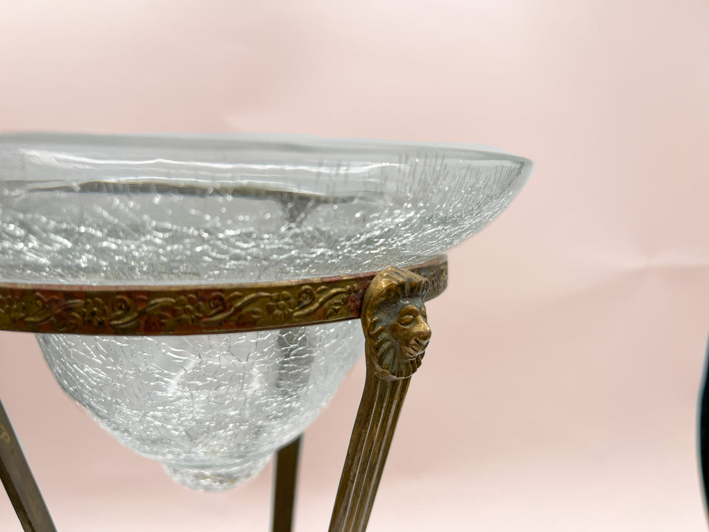 Vintage Brass Conical Vase with Lion Detail