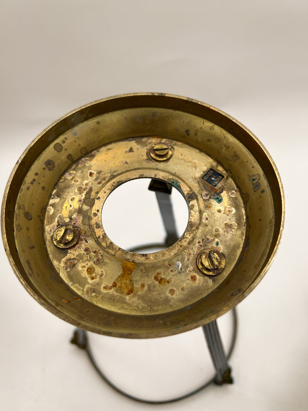 Vintage Brass Conical Vase with Lion Detail