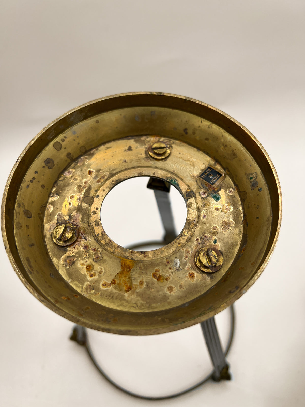 Vintage Brass Conical Vase with Lion Detail