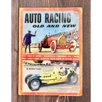 Book cover of 'Auto Racing Old and New' on a wooden surface