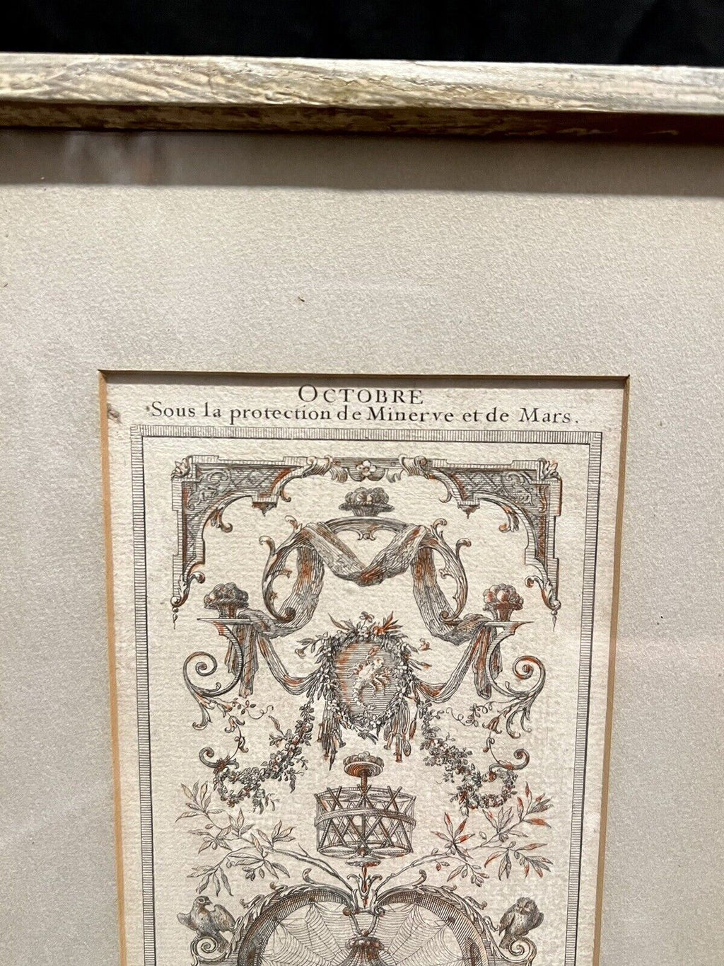 A set of three vertically framed French Baroque style art prints by Claude Audran, featuring intricate sepia-toned tapestry designs with classical architecture and animals. - Photo 3