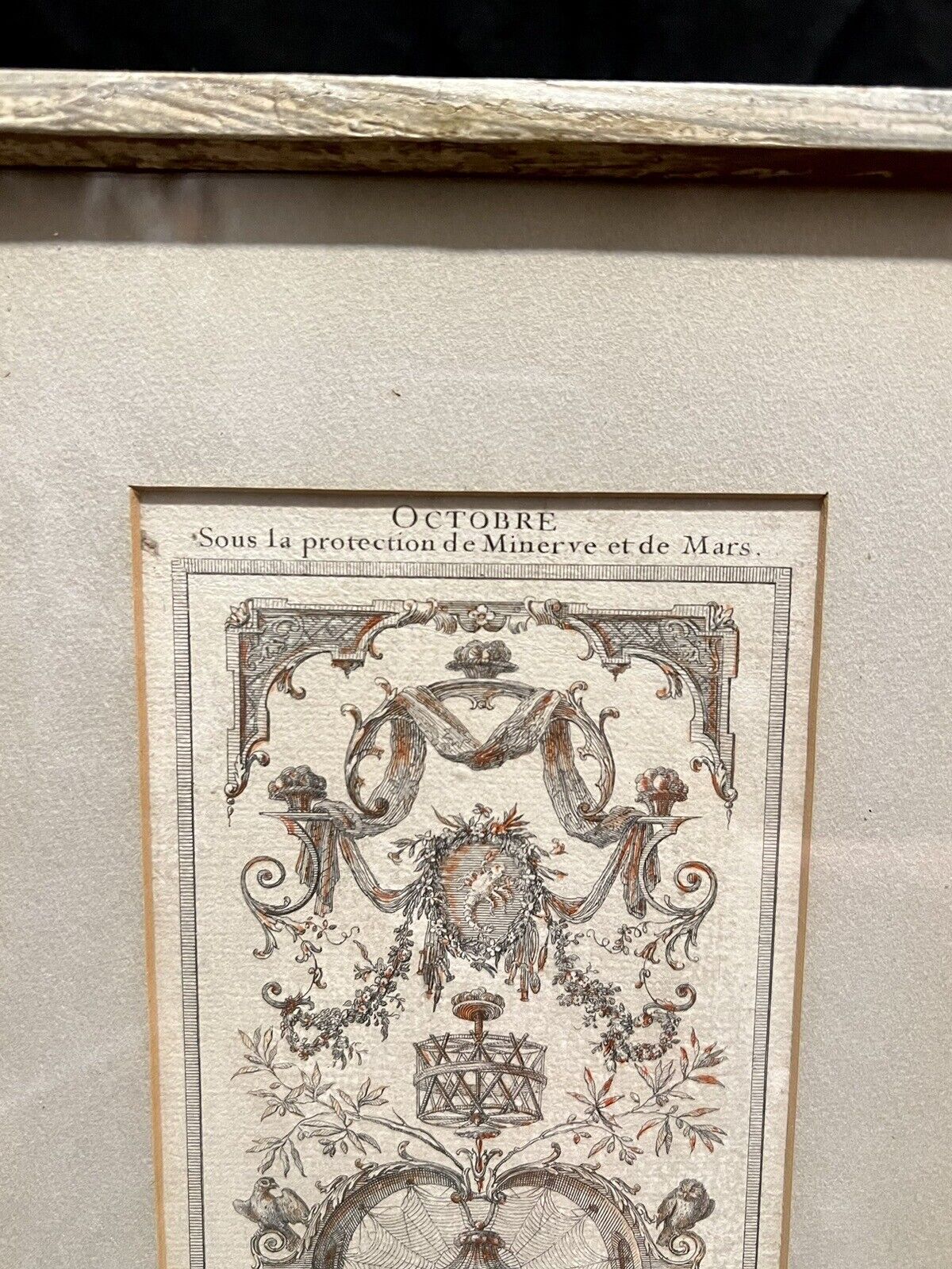 A set of three vertically framed French Baroque style art prints by Claude Audran, featuring intricate sepia-toned tapestry designs with classical architecture and animals. - Photo 3