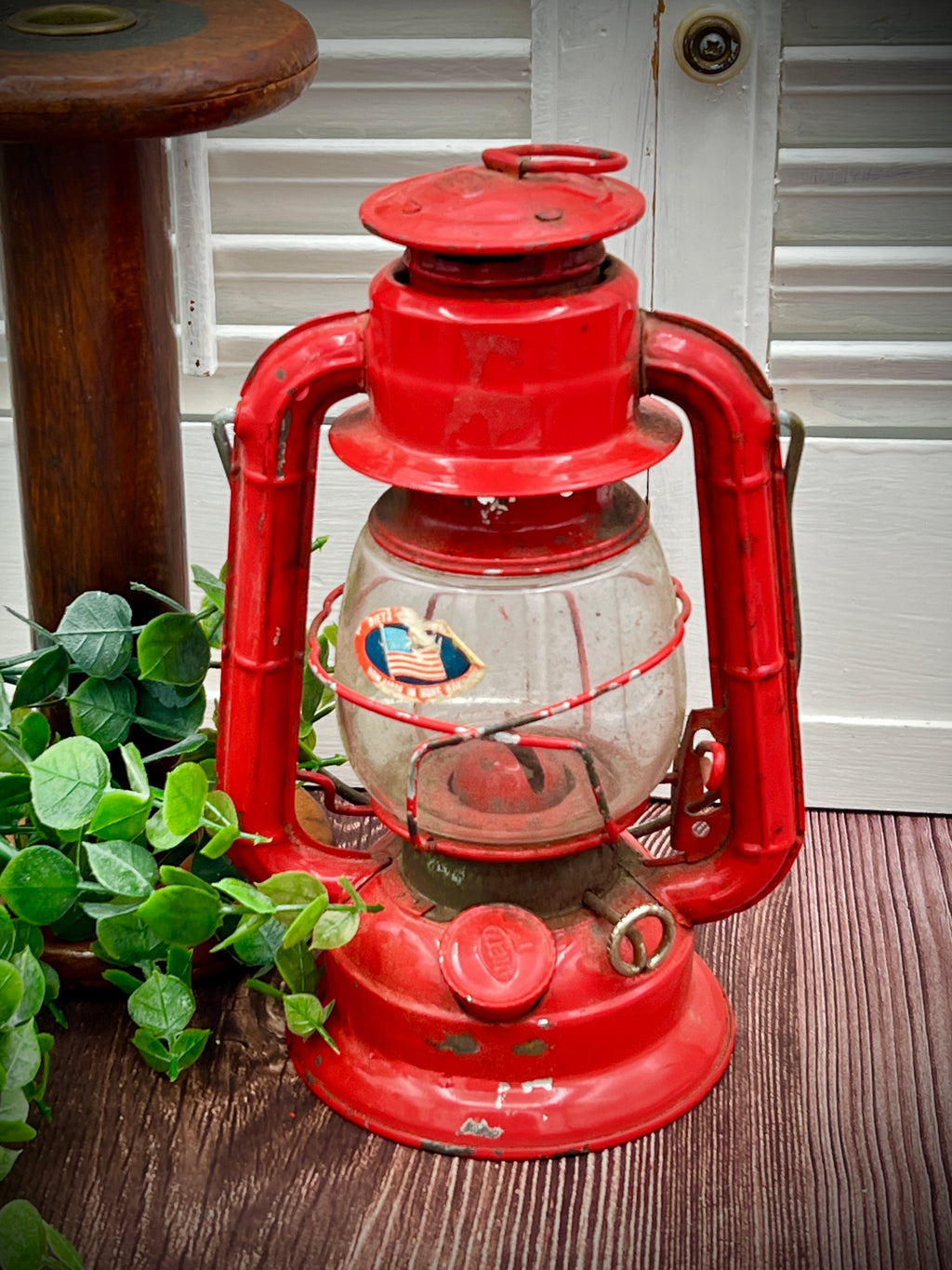 Vintage Dietz No. 50 Comet Red Kerosene Lantern with Glass Globe & Metal Frame