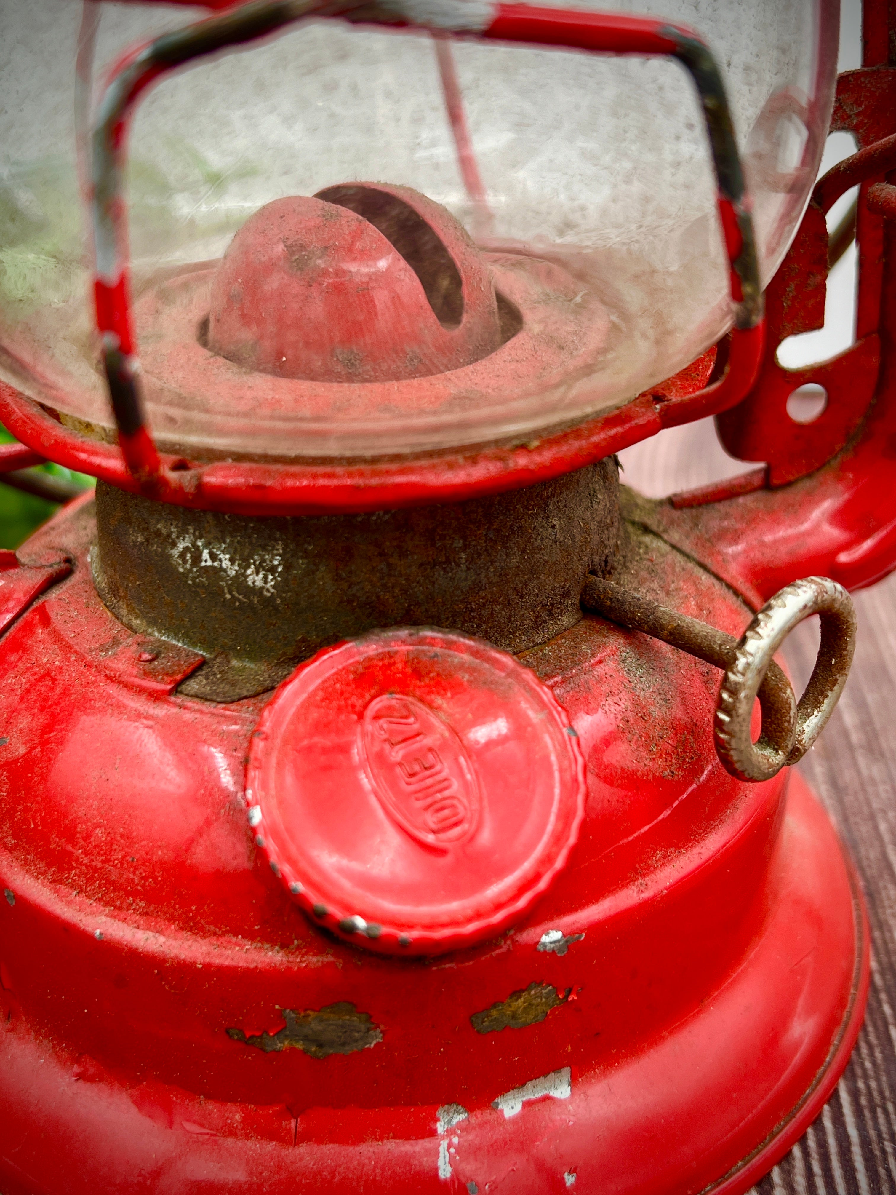 Vintage Dietz No. 50 Comet Red Kerosene Lantern with Glass Globe & Metal Frame