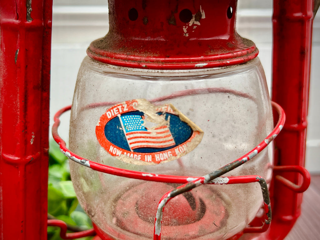 Vintage Dietz No. 50 Comet Red Kerosene Lantern with Glass Globe & Metal Frame