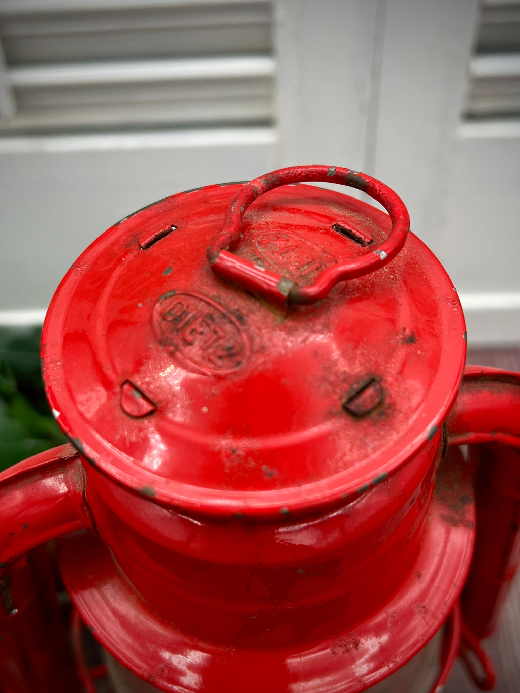 Vintage Dietz No. 50 Comet Red Kerosene Lantern with Glass Globe & Metal Frame