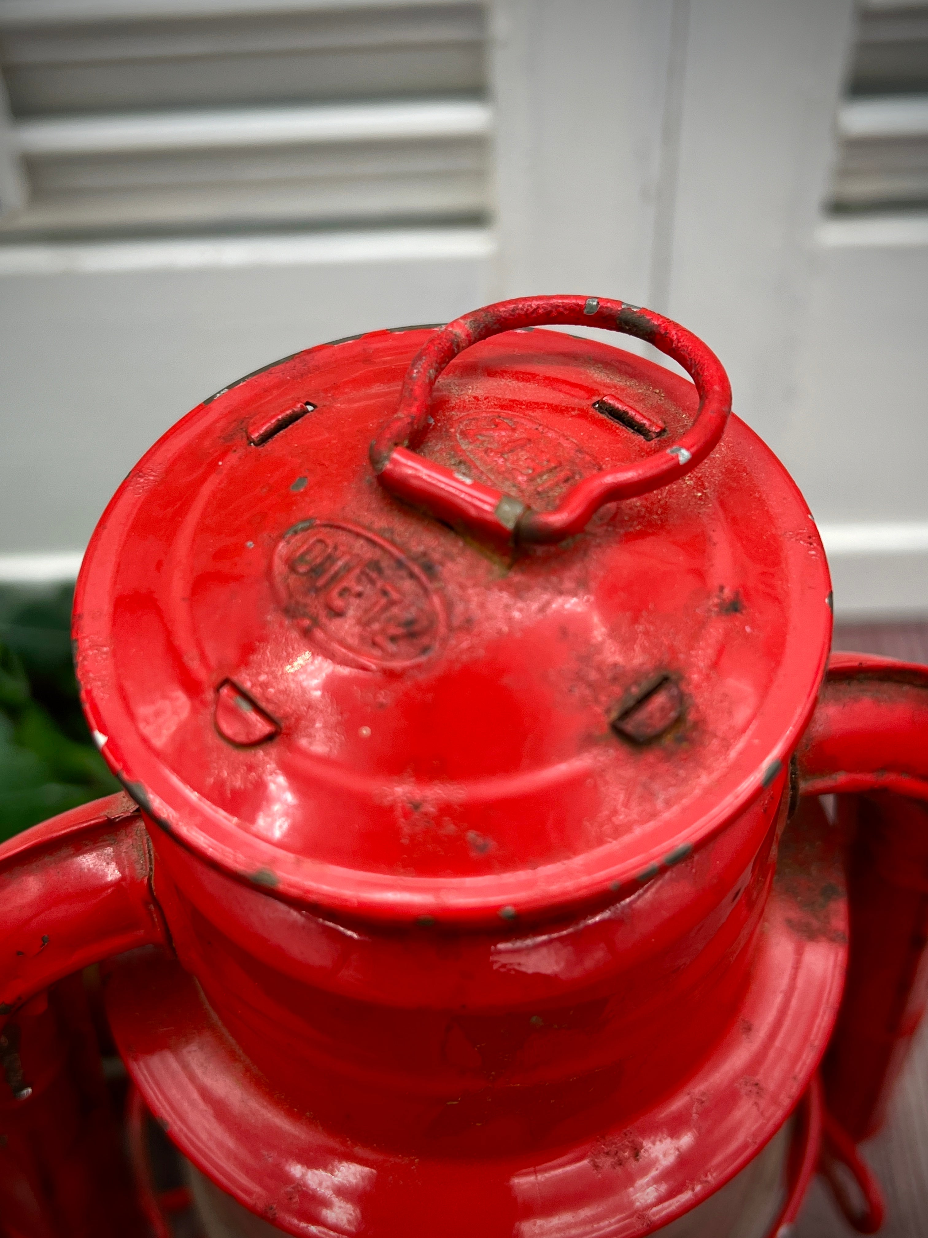 Vintage Dietz No. 50 Comet Red Kerosene Lantern with Glass Globe & Metal Frame