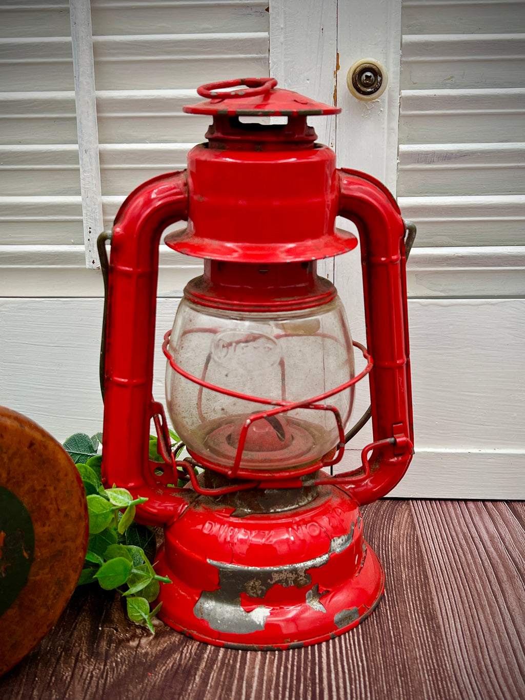 Vintage Dietz No. 50 Comet Red Kerosene Lantern with Glass Globe & Metal Frame
