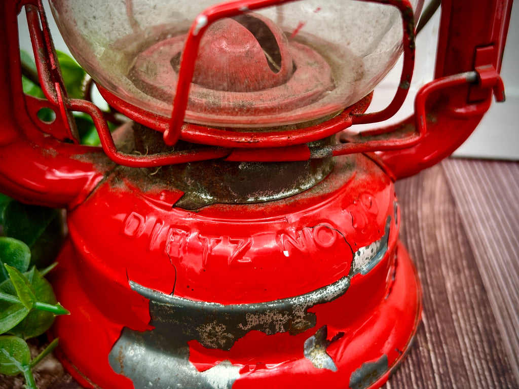 Vintage Dietz No. 50 Comet Red Kerosene Lantern with Glass Globe & Metal Frame