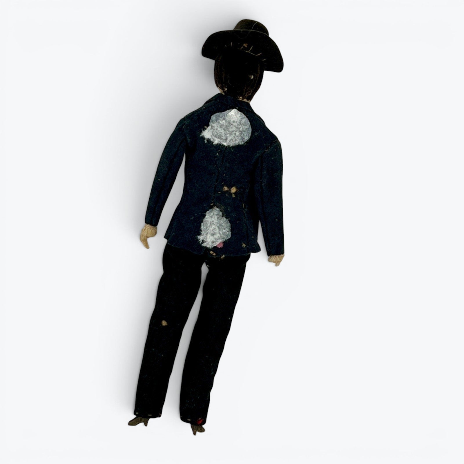 A vintage German miniature bendable dollhouse doll depicting a man in a traditional black suit and wide-brimmed black hat. - Photo 7