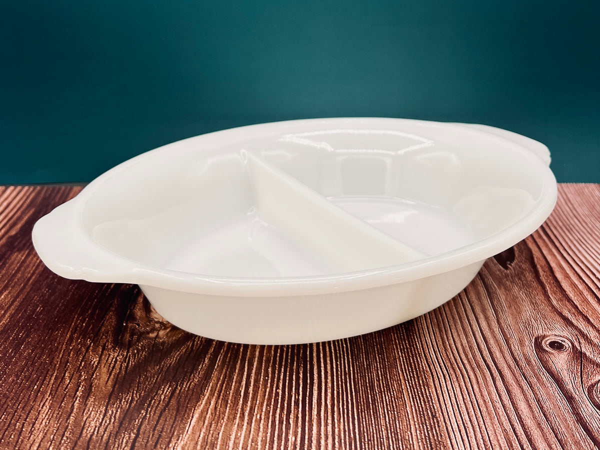 Vintage Fire King 468 White Milk Glass Divided Oval Baking Dish