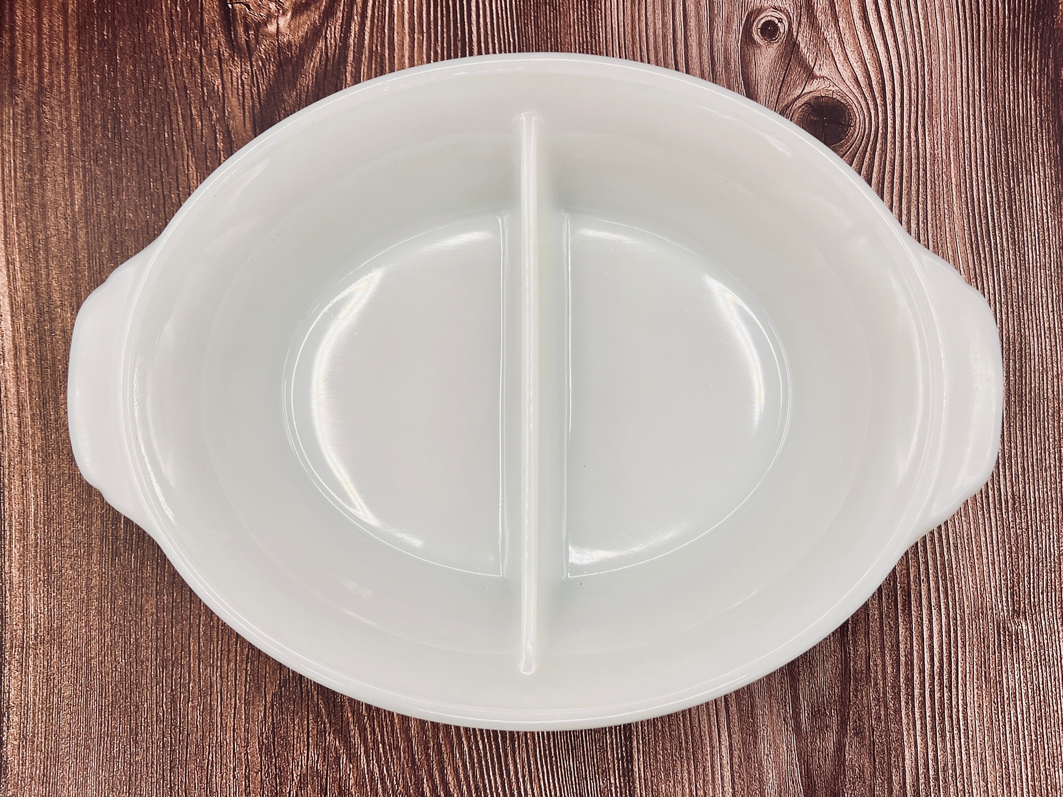 Vintage Fire King 468 White Milk Glass Divided Oval Baking Dish