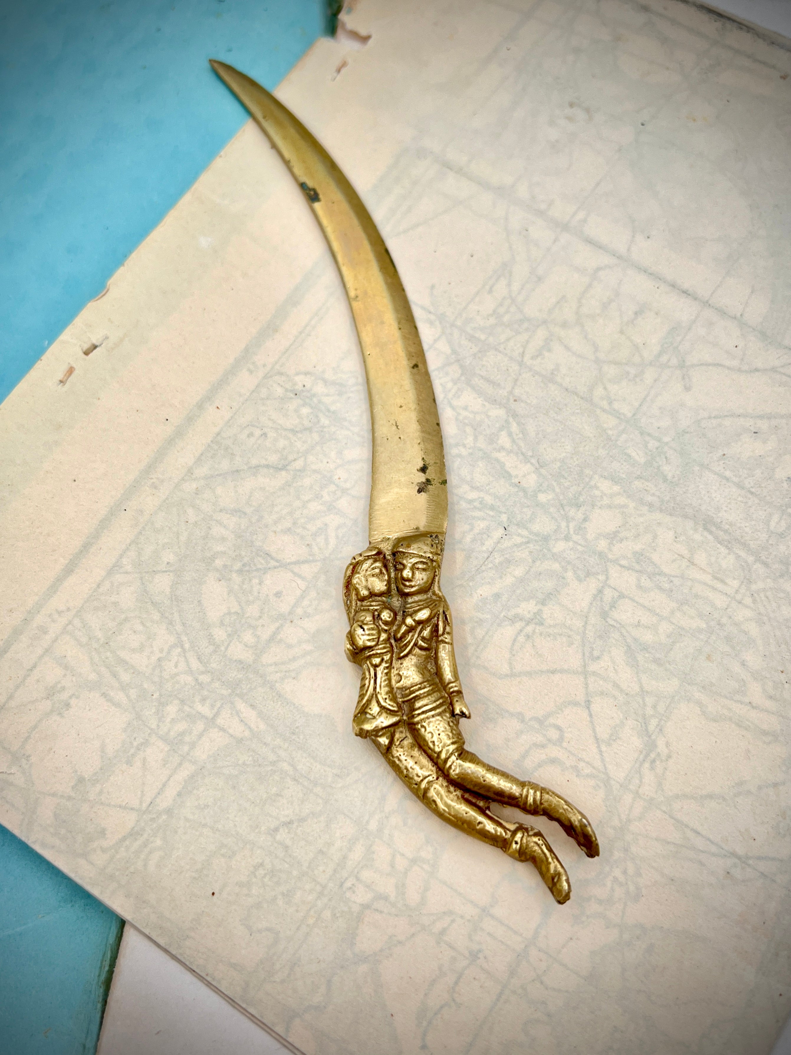 Vintage Hindu Radha & Krishna Solid Brass Betel Nut Cutter-Style Letter Opener
