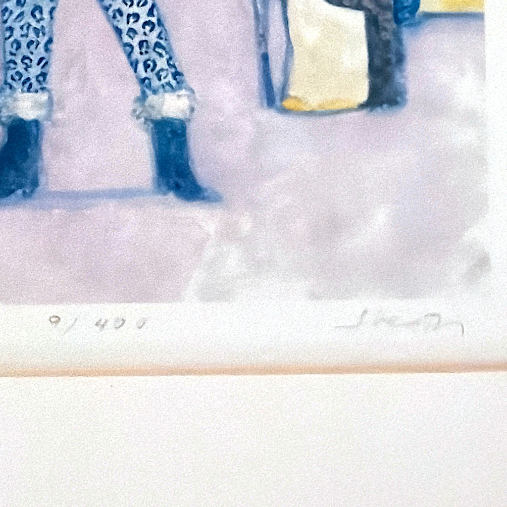 Set of three vintage matted prints featuring whimsical golf illustrations of golfers in carts by artist Heath - Photo 3
