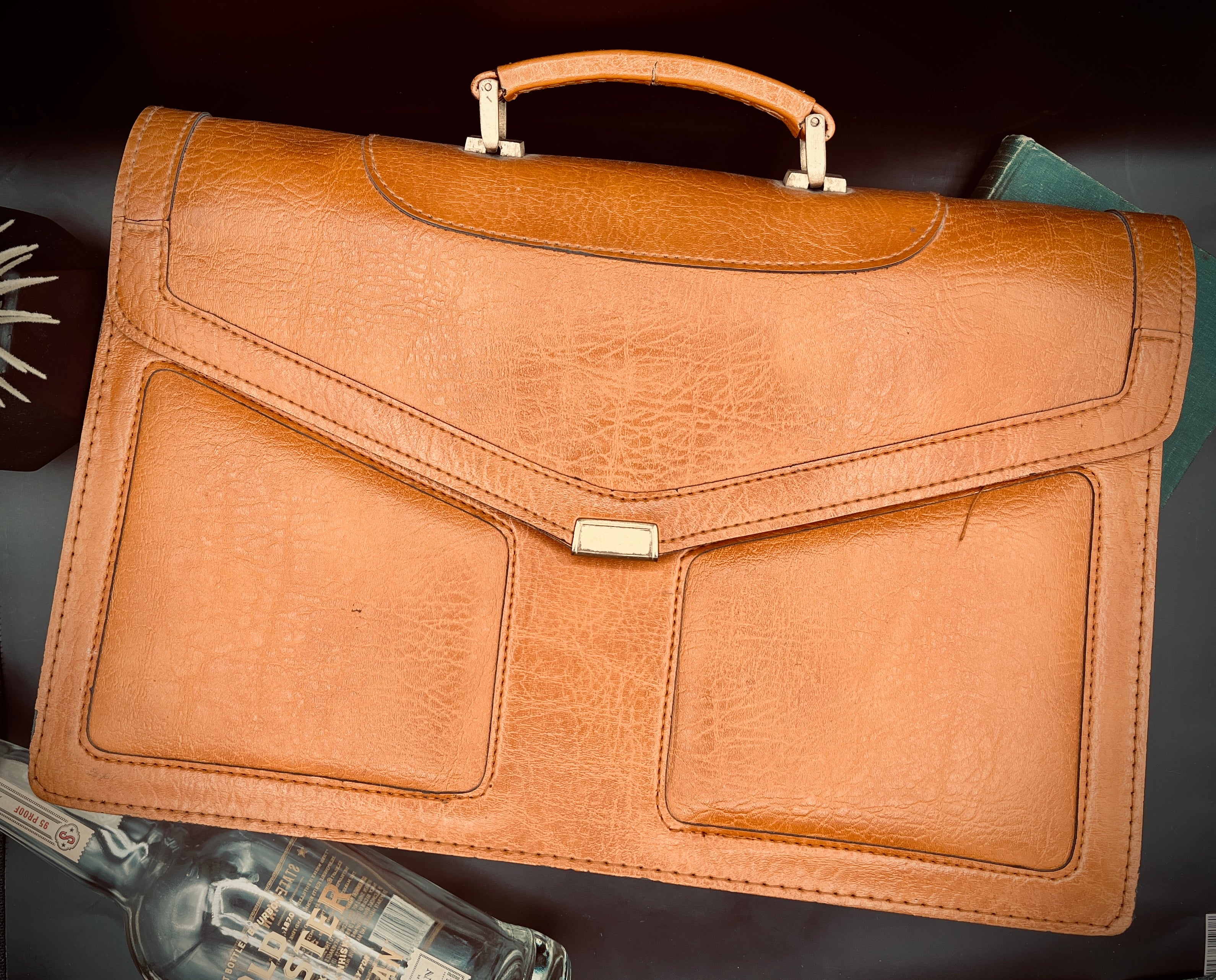Vintage Leather Briefcase- Retro Executive Attache Case