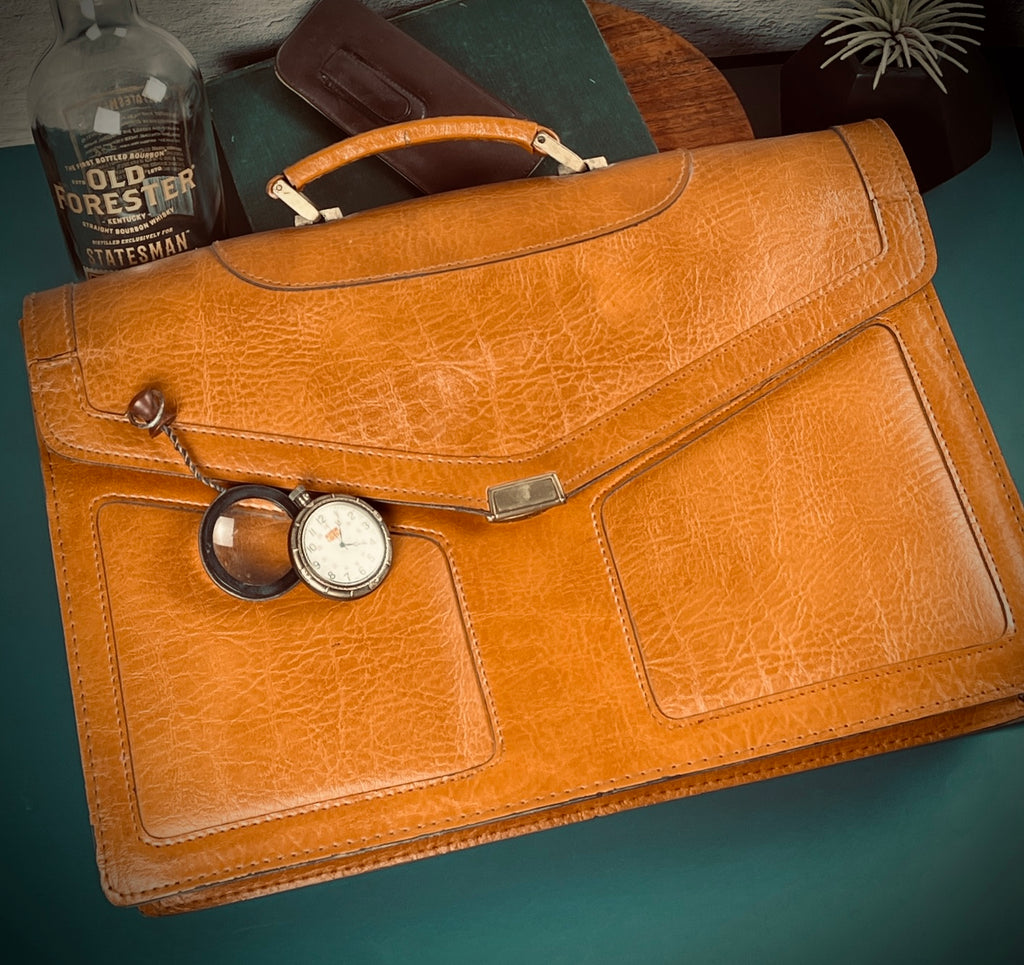 Vintage Leather Briefcase- Retro Executive Attache Case