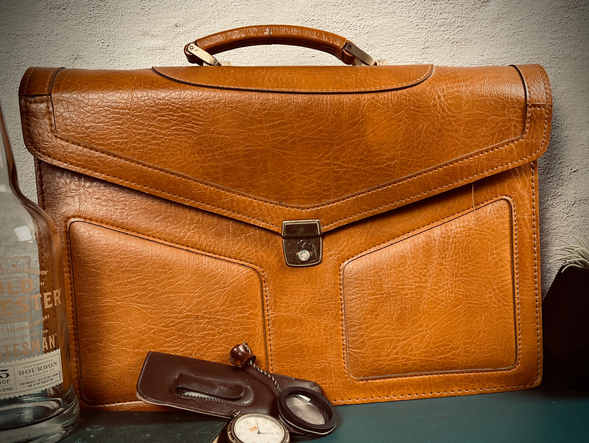 Vintage Leather Briefcase- Retro Executive Attache Case