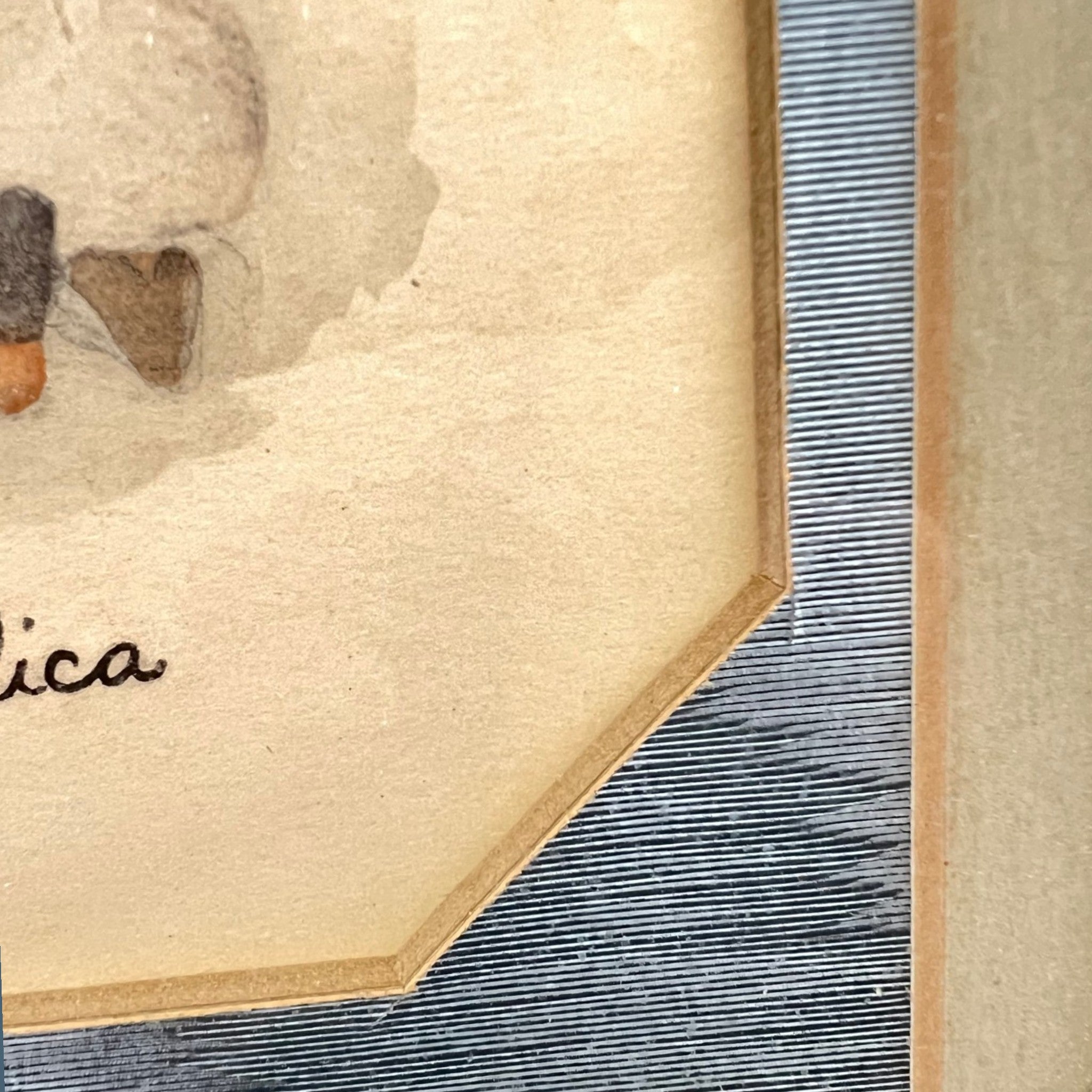 Vintage Paul B. Victorius Angelica framed folk art print with slate blue moire silk matting. - Photo 3