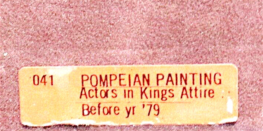 Reverse of a vintage Roman fresco art plaque showing dark burgundy velvet backing with a brass hanging loop and original labels. - Photo 9
