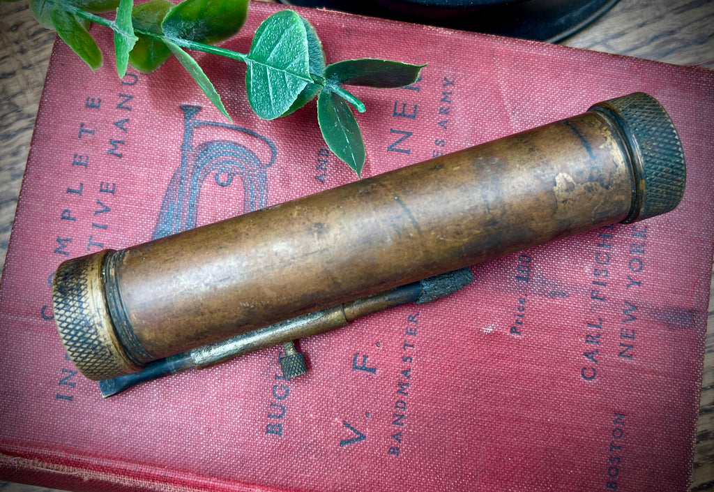 Vintage Solid Bronze Pocket Telescope Scope & Sight Level - Antique Brass Optic