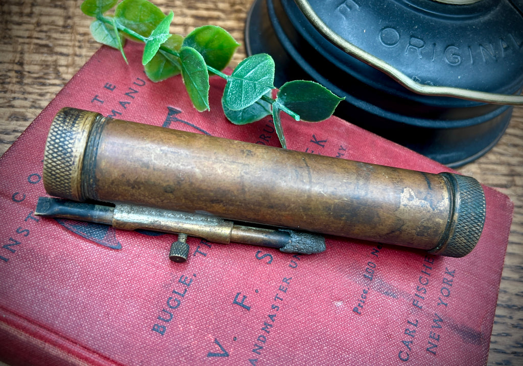 Vintage Solid Bronze Pocket Telescope Scope & Sight Level - Antique Brass Optic