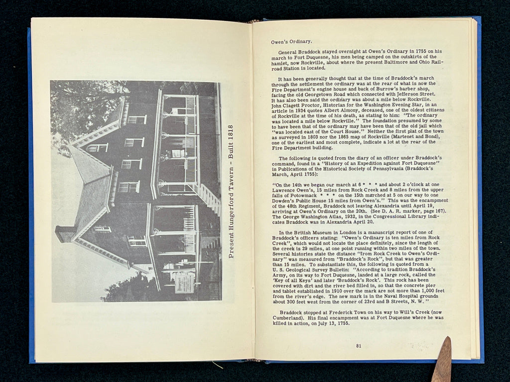 A light blue vintage paper cover of a mid-century Montgomery County Maryland historical publication resting flat on a dark background. - Photo 7