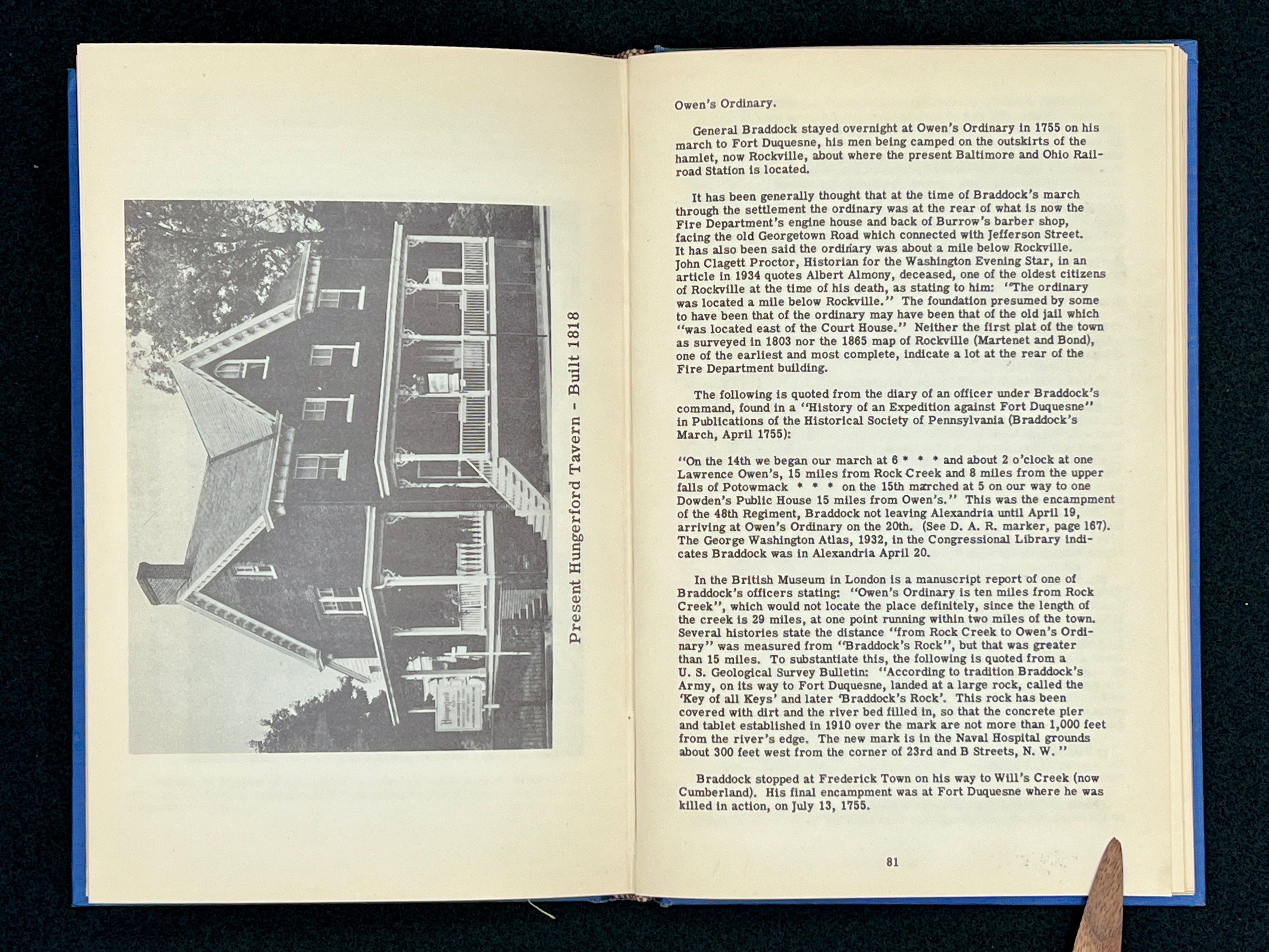 A light blue vintage paper cover of a mid-century Montgomery County Maryland historical publication resting flat on a dark background. - Photo 7