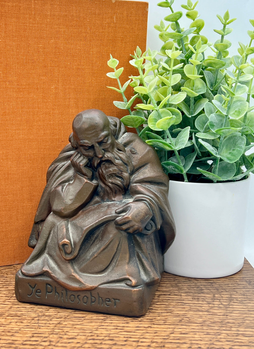 Ye Philosopher 1920s Bronze Bookend Signed S. Morani
