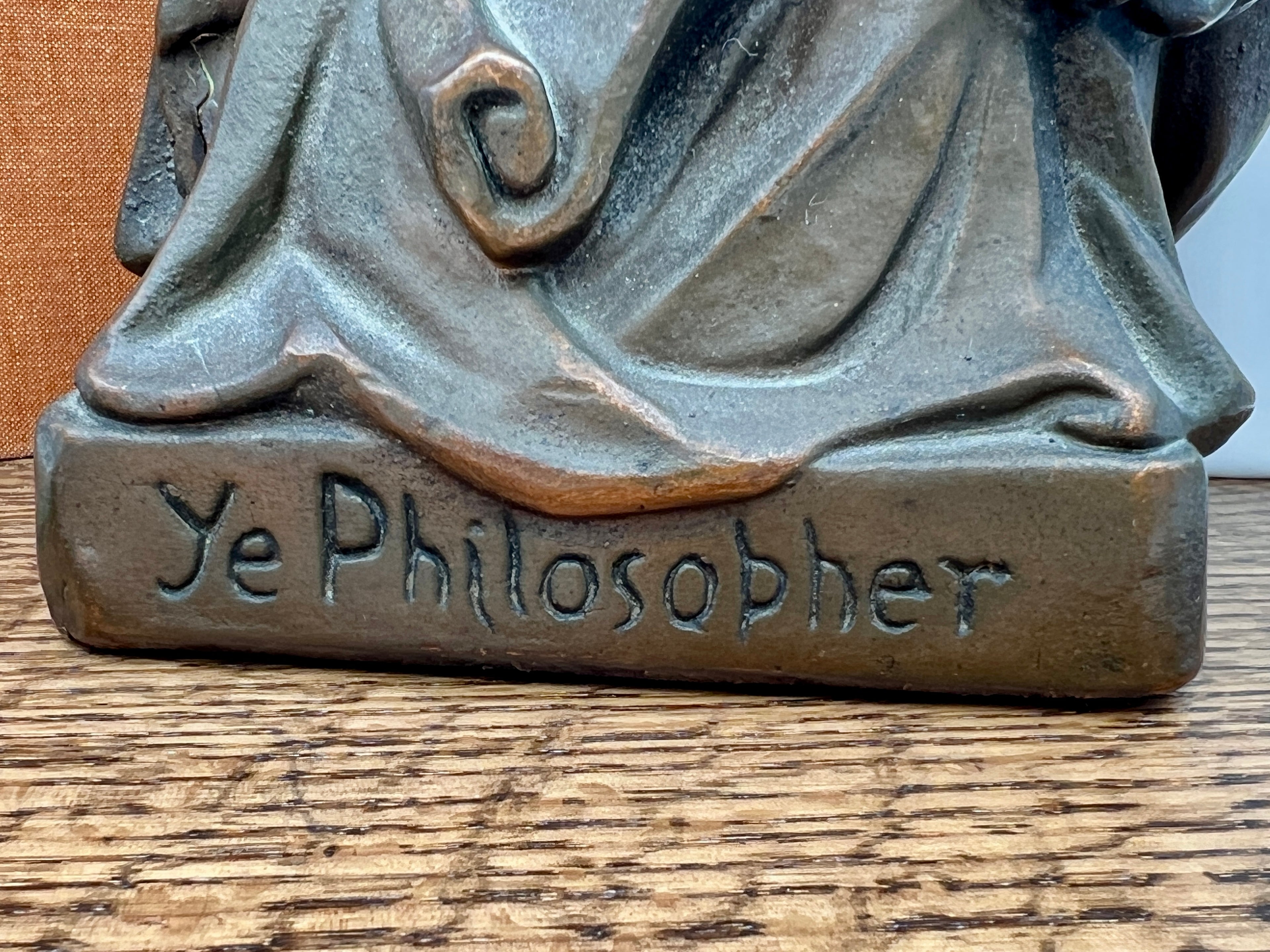 Ye Philosopher 1920s Bronze Bookend Signed S. Morani