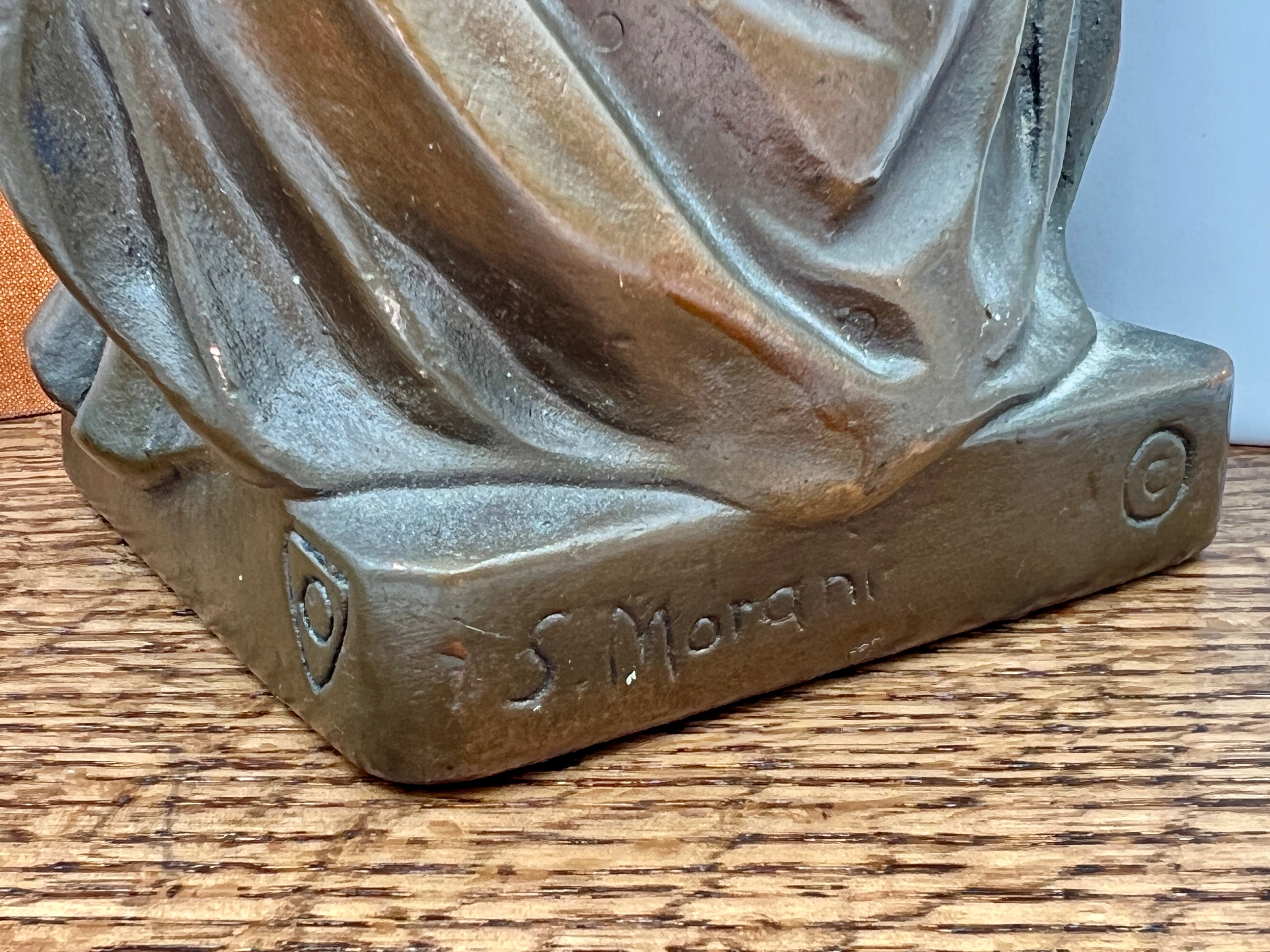 Ye Philosopher 1920s Bronze Bookend Signed S. Morani