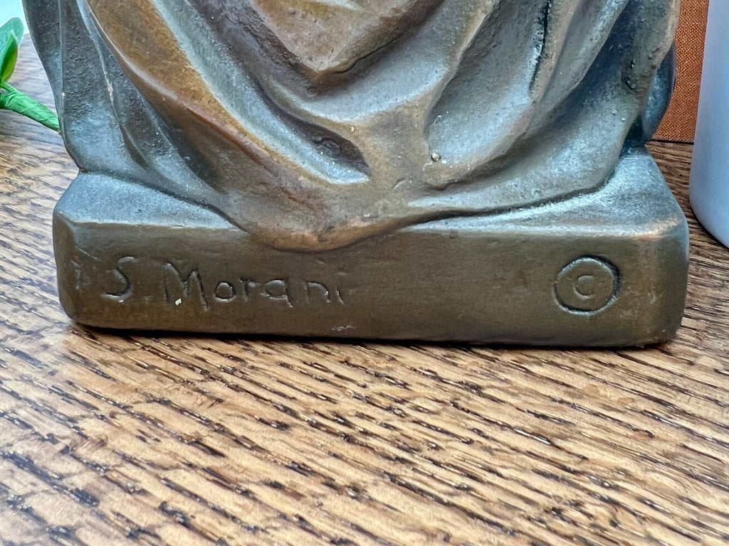 Ye Philosopher 1920s Bronze Bookend Signed S. Morani