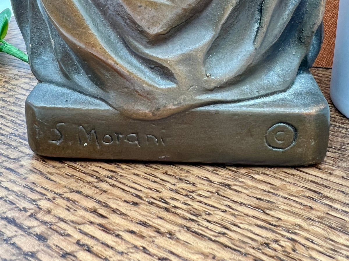 Ye Philosopher 1920s Bronze Bookend Signed S. Morani