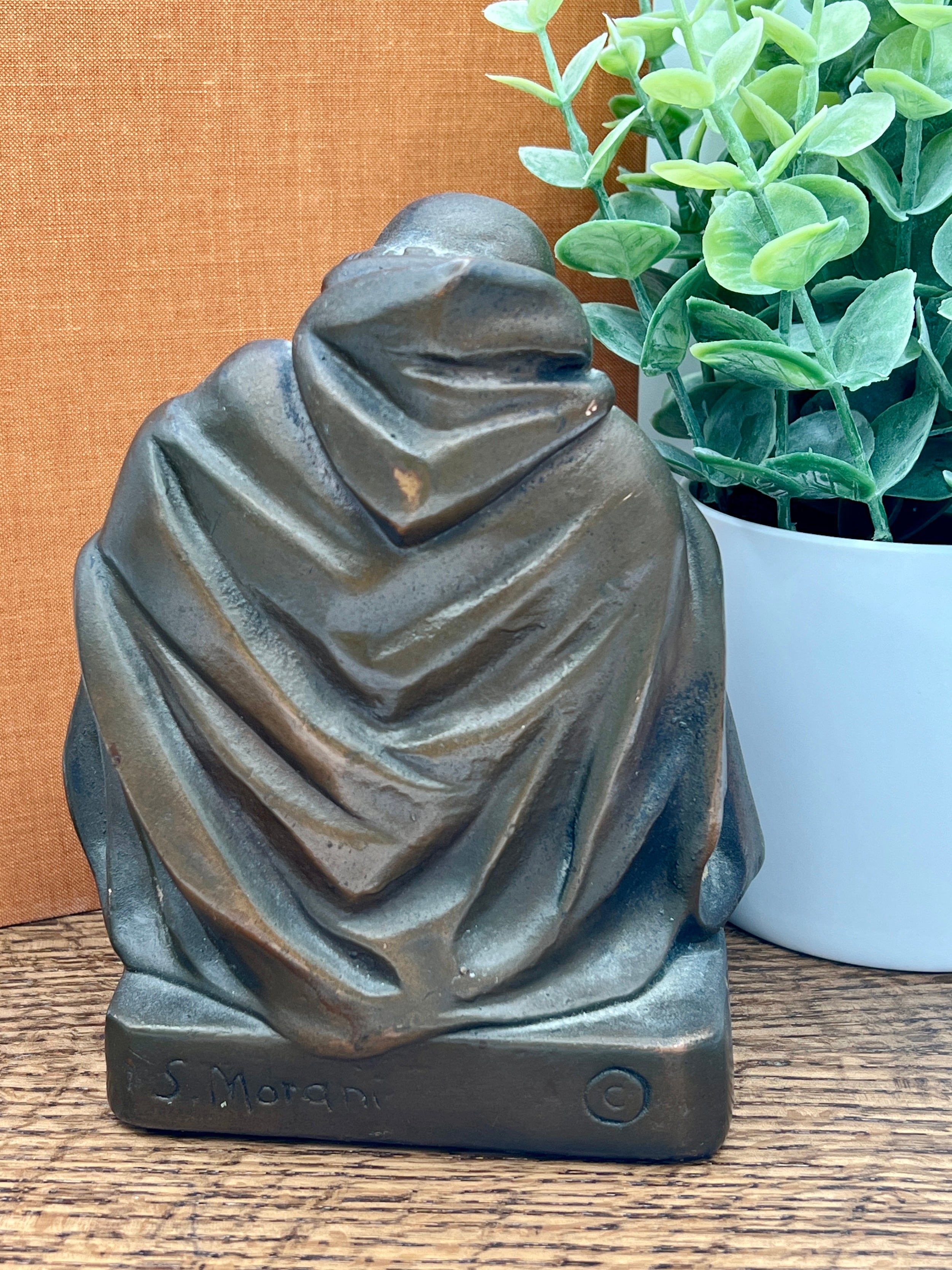 Ye Philosopher 1920s Bronze Bookend Signed S. Morani